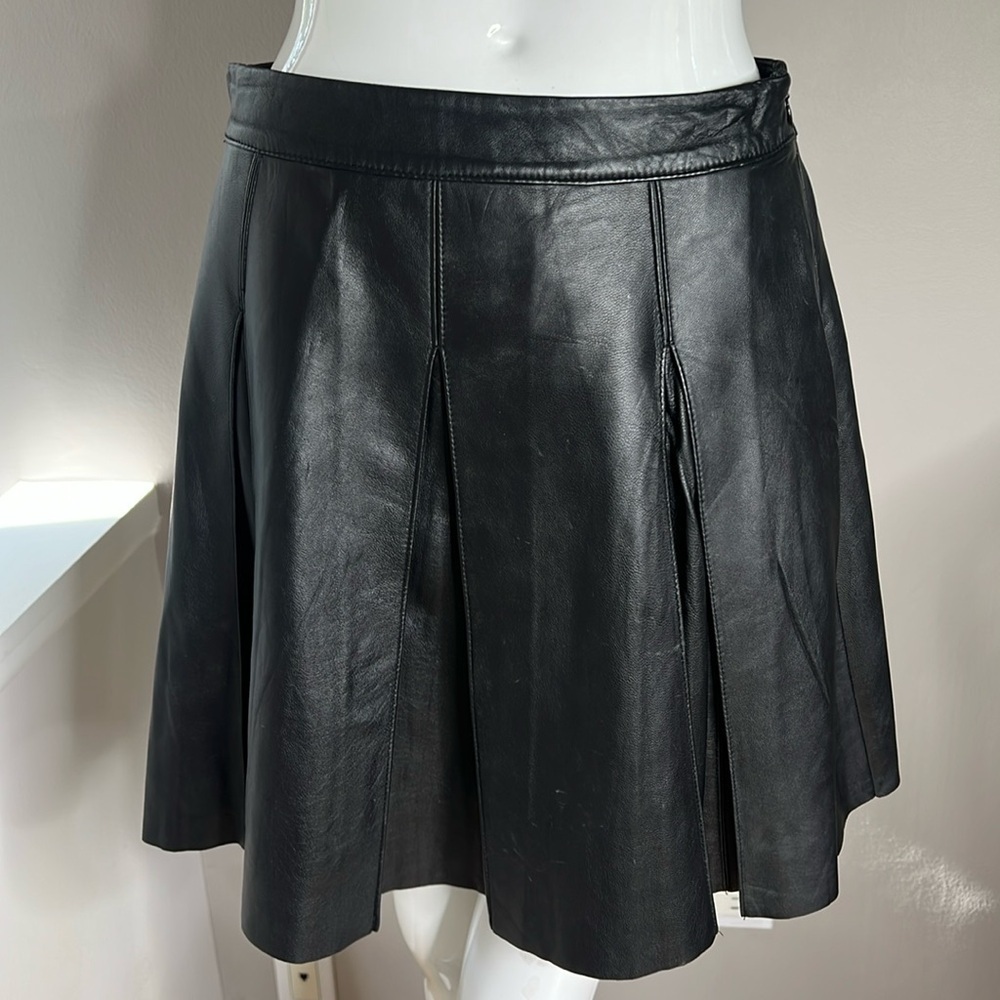 PJK Patterson J Kinkaid Sz S Leather Pleated Mini Skirt